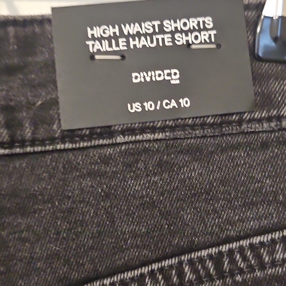 Divided Black Jean Shorts High-Waisted Frayed Hem - Picture 3 of 3